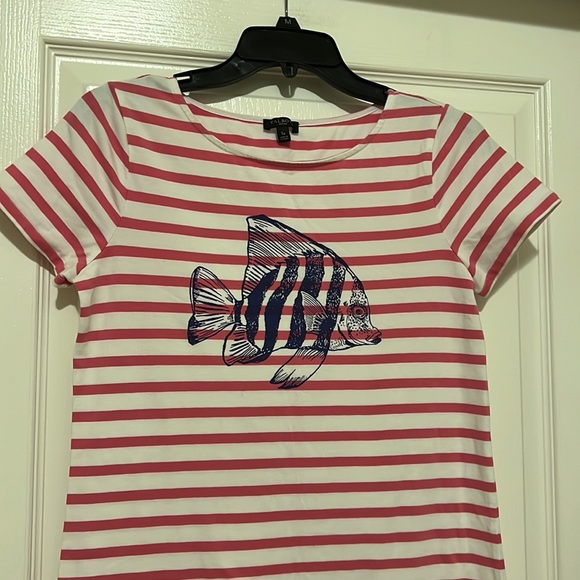 Talbots Petite SS Striped Dress with Fish Print - Picture 2 of 8